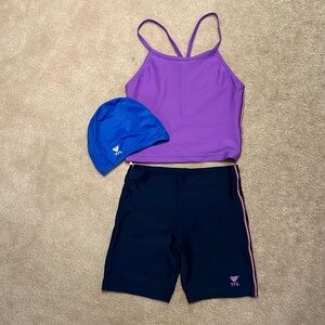 TYR Girl’s Size L 2 pcs Swimsuit and a TYR Swim Cap